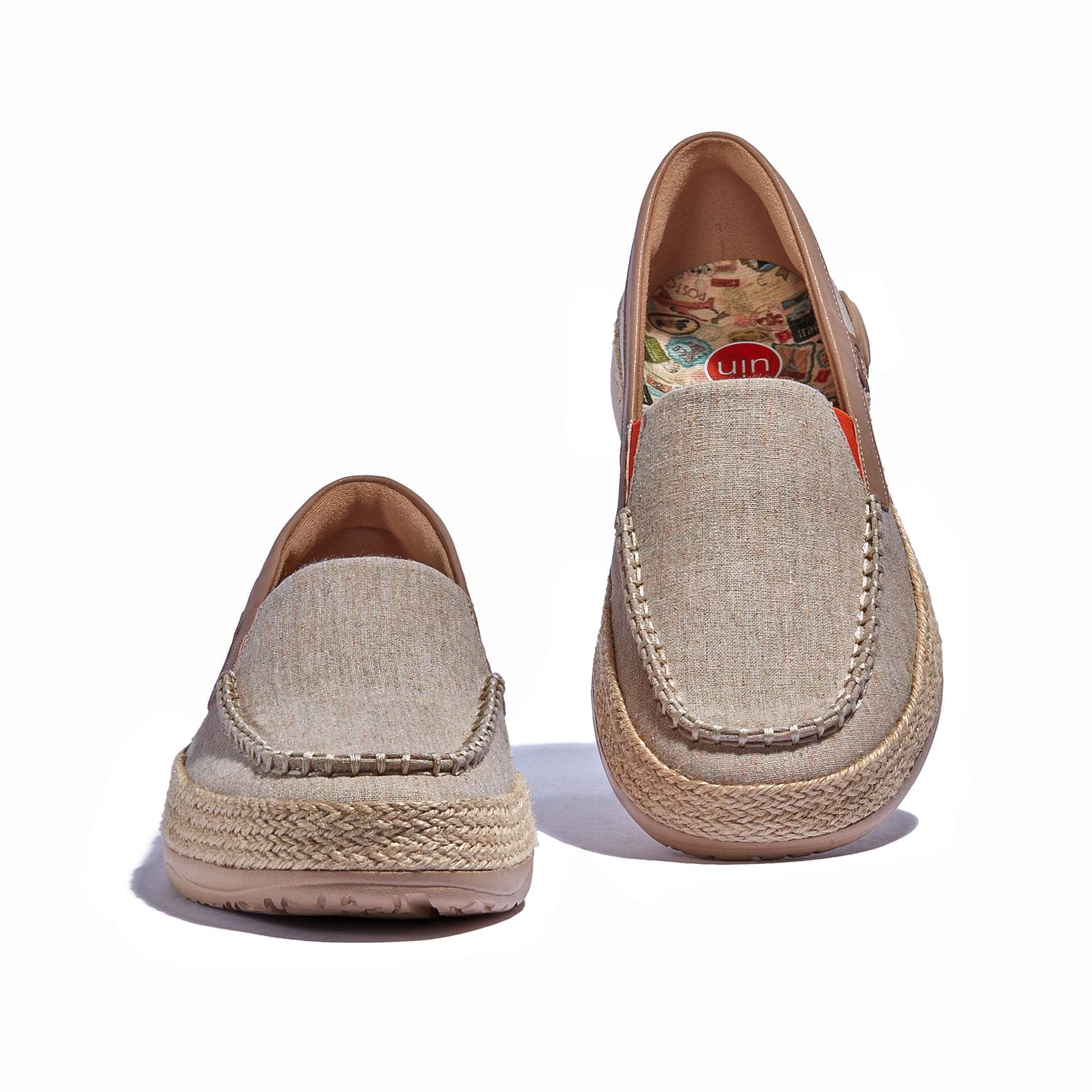 UIN Women s Espadrilles Slip On Lightweight Walking Casual Loafers Comfortable Art Painted Travel Shoes Marbella Khaki Brown DE UIN Footwear