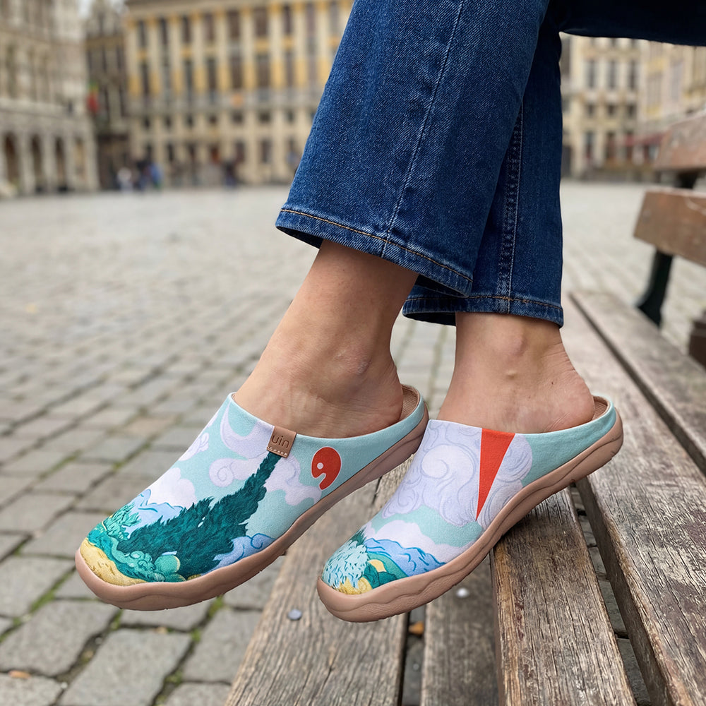 Van Gogh Wheatfield with Cypresses Malaga Slipper Women